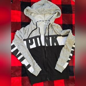 PINK Victoria's Secret Gray and Black Zip-Up Hoodie